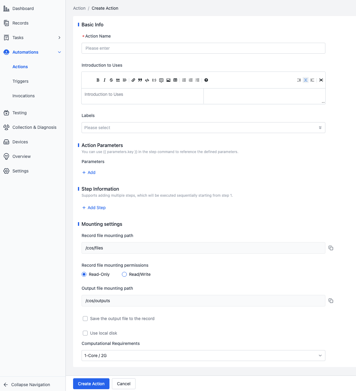 action overview
